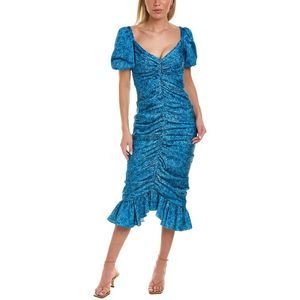 Amur Womens Alize Ruched Midi Dress, Blue